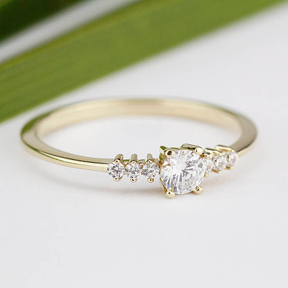 Round diamond engagement ring side stones thin band | Diamond rings modern simple - NOOI JEWELRY