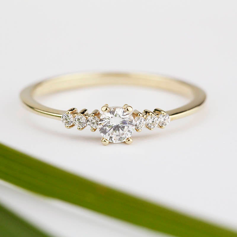 Engagement Ring, moissanite ring,  minimalist ring, moissanite engagement ring, delicate diamond ring, simple diamond ring, simple ring - NOOI JEWELRY