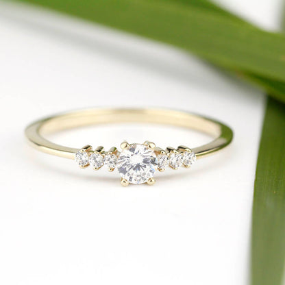 Round diamond engagement ring side stones thin band | Diamond rings modern simple - NOOI JEWELRY