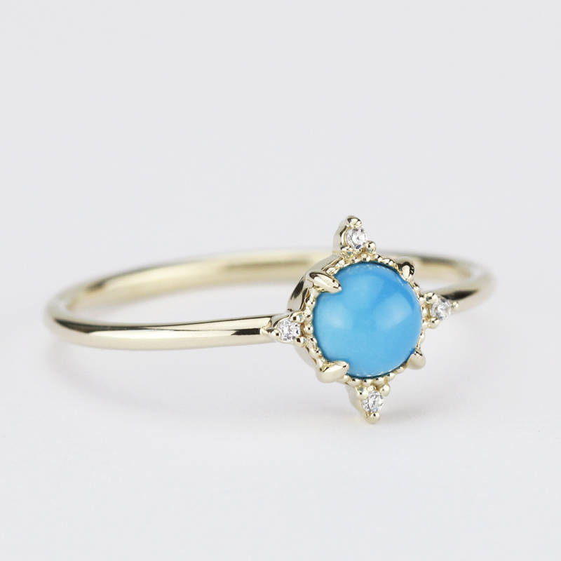 Turquoise and diamond ring, mini cluster ring diamond and turquoise - NOOI JEWELRY