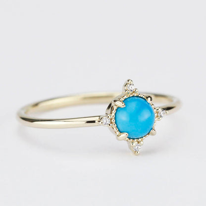 Turquoise and diamond ring, mini cluster ring diamond and turquoise - NOOI JEWELRY