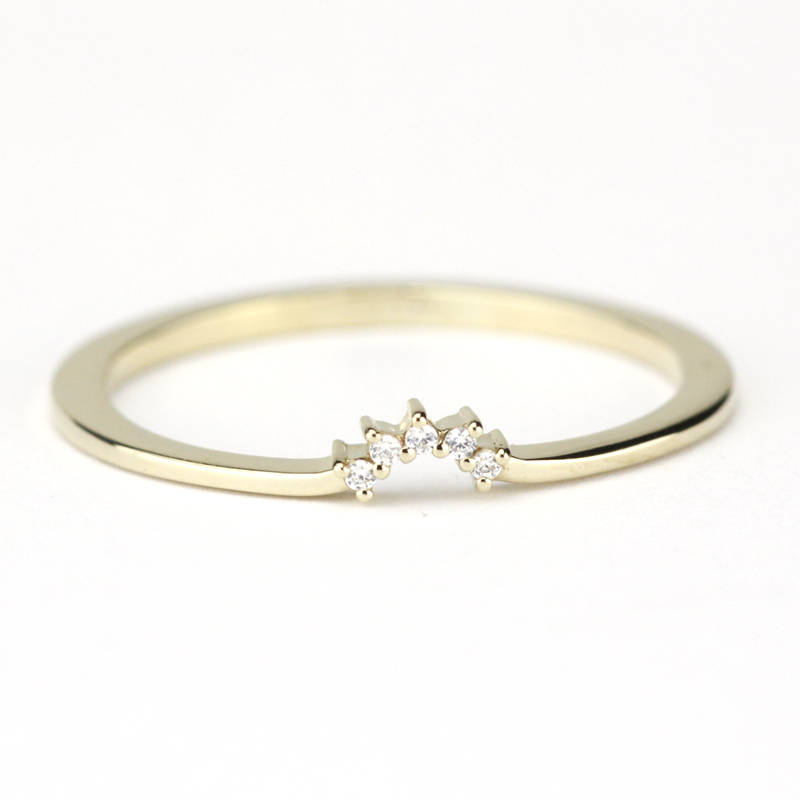 Diamond Wedding Band, Curved Diamond Wedding Band 18K Gold, Crown Wedding Ring, Nesting Rings, Curved Diamond Band, Wedding Ring Set - NOOI JEWELRY