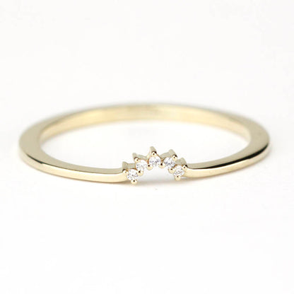 Diamond Wedding Band, Curved Diamond Wedding Band 18K Gold, Crown Wedding Ring, Nesting Rings, Curved Diamond Band, Wedding Ring Set - NOOI JEWELRY