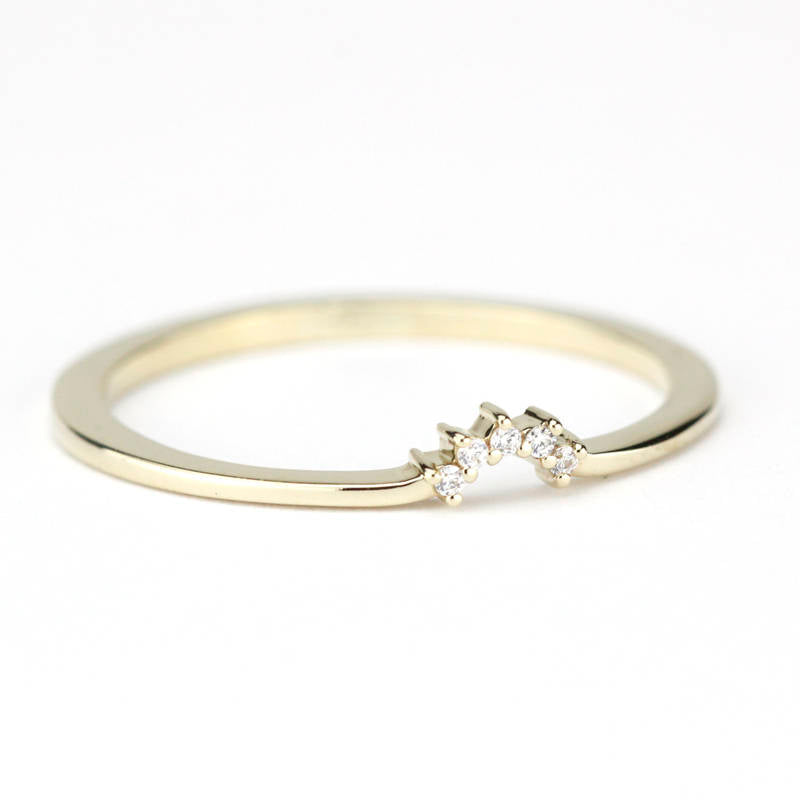 Diamond Wedding Band, Curved Diamond Wedding Band 18K Gold, Crown Wedding Ring, Nesting Rings, Curved Diamond Band, Wedding Ring Set - NOOI JEWELRY