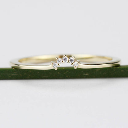 Diamond Wedding Band, Curved Diamond Wedding Band 18K Gold, Crown Wedding Ring, Nesting Rings, Curved Diamond Band, Wedding Ring Set - NOOI JEWELRY