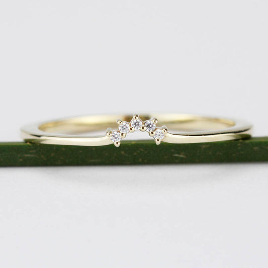 Diamond Wedding Band, Curved Diamond Wedding Band 18K Gold, Crown Wedding Ring, Nesting Rings, Curved Diamond Band, Wedding Ring Set - NOOI JEWELRY