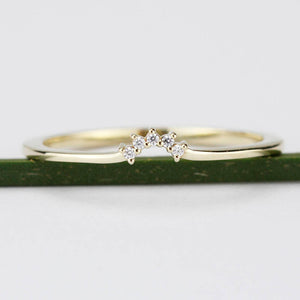 Diamond Wedding Band, Curved Diamond Wedding Band 18K Gold, Crown Wedding Ring, Nesting Rings, Curved Diamond Band, Wedding Ring Set - NOOI JEWELRY