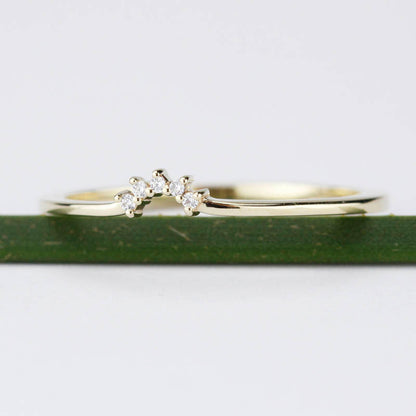 Diamond Wedding Band, Curved Diamond Wedding Band 18K Gold, Crown Wedding Ring, Nesting Rings, Curved Diamond Band, Wedding Ring Set - NOOI JEWELRY