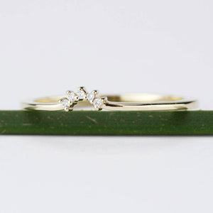 Diamond Wedding Band, Curved Diamond Wedding Band 18K Gold, Crown Wedding Ring, Nesting Rings, Curved Diamond Band, Wedding Ring Set - NOOI JEWELRY
