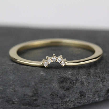 Diamond Wedding Band, Curved Diamond Wedding Band 18K Gold, Crown Wedding Ring, Nesting Rings, Curved Diamond Band, Wedding Ring Set - NOOI JEWELRY