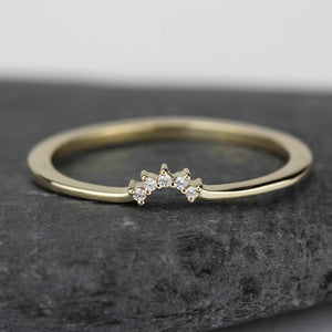 Diamond Wedding Band, Curved Diamond Wedding Band 18K Gold, Crown Wedding Ring, Nesting Rings, Curved Diamond Band, Wedding Ring Set - NOOI JEWELRY