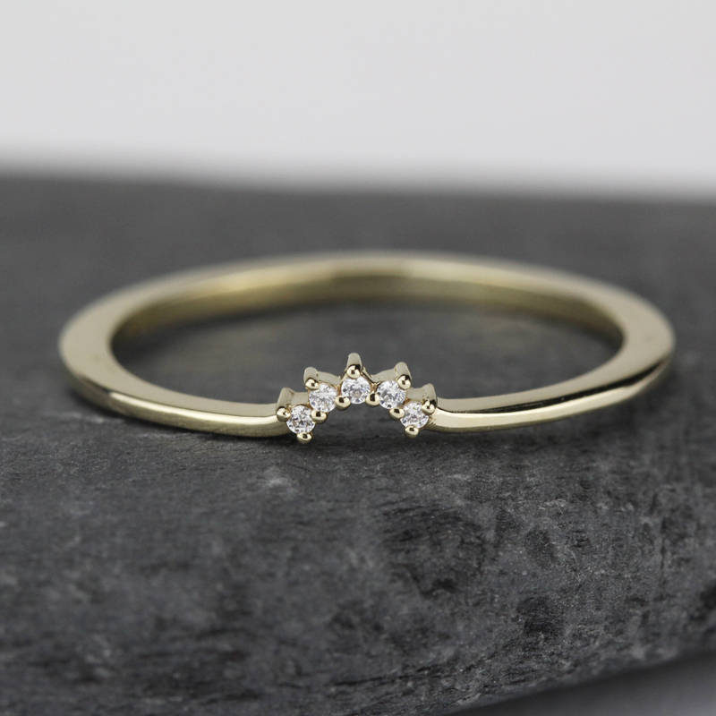 Diamond Wedding Band, Curved Diamond Wedding Band 18K Gold, Crown Wedding Ring, Nesting Rings, Curved Diamond Band, Wedding Ring Set - NOOI JEWELRY