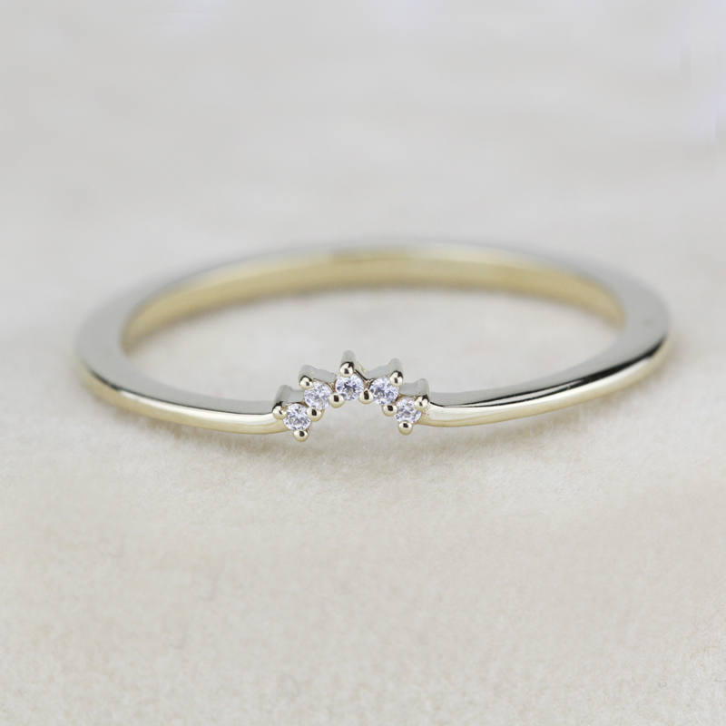 Diamond Wedding Band, Curved Diamond Wedding Band 18K Gold, Crown Wedding Ring, Nesting Rings, Curved Diamond Band, Wedding Ring Set - NOOI JEWELRY