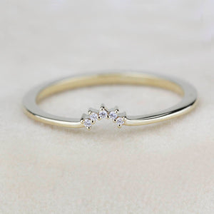Diamond Wedding Band, Curved Diamond Wedding Band 18K Gold, Crown Wedding Ring, Nesting Rings, Curved Diamond Band, Wedding Ring Set - NOOI JEWELRY