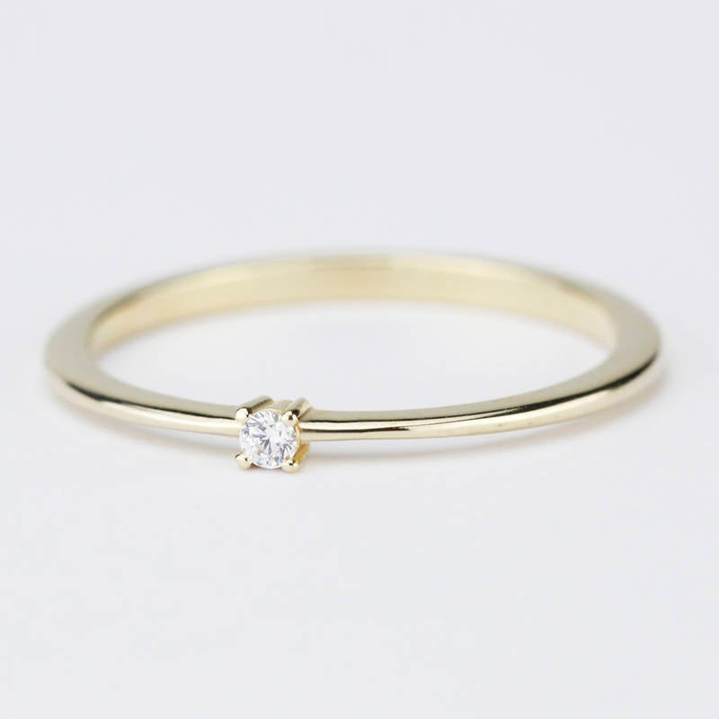 Diamond Ring 18K Gold Diamond Ring, April Birthstone Ring, Delicate Gold Ring Dainty Ring | R 145WD - NOOI JEWELRY