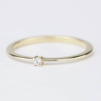 Diamond Ring 18K Gold Diamond Ring, April Birthstone Ring, Delicate Gold Ring Dainty Ring | R 145WD - NOOI JEWELRY