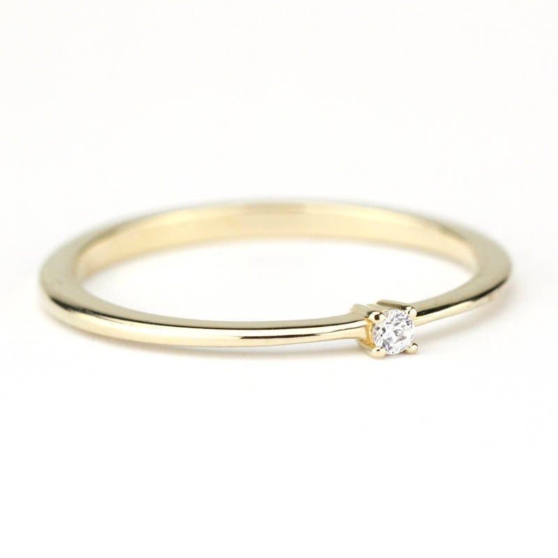 Diamond Ring 18K Gold Diamond Ring, April Birthstone Ring, Delicate Gold Ring Dainty Ring | R 145WD - NOOI JEWELRY