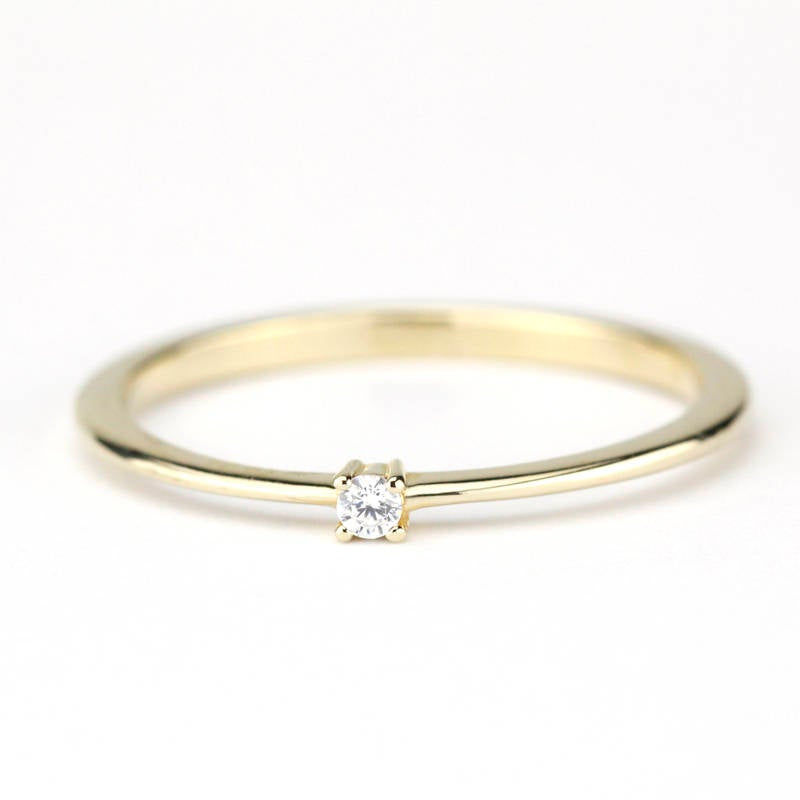 Diamond Ring 18K Gold Diamond Ring, April Birthstone Ring, Delicate Gold Ring Dainty Ring | R 145WD - NOOI JEWELRY