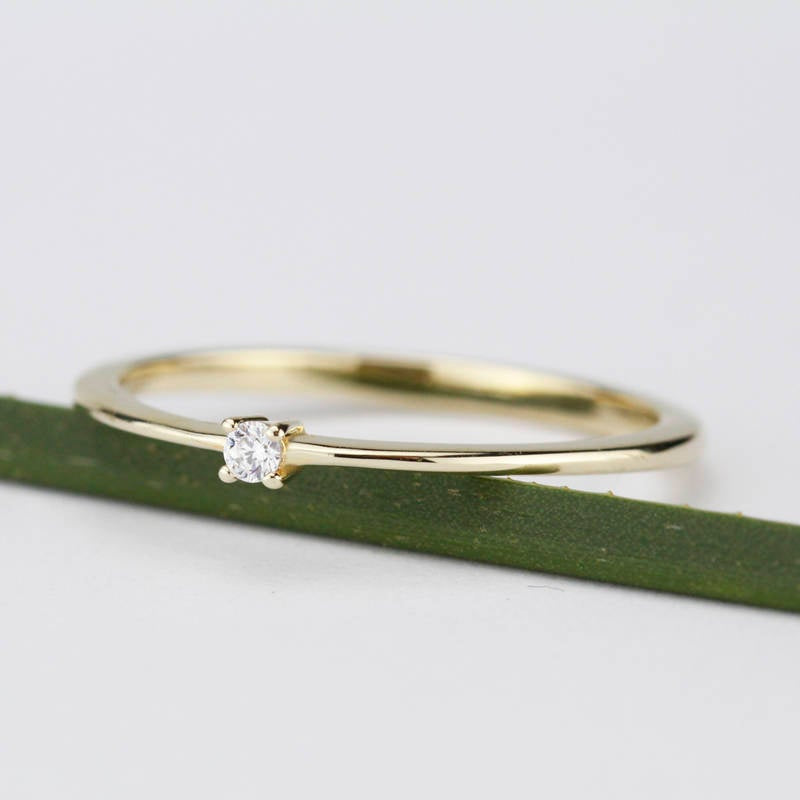 Diamond Ring 18K Gold Diamond Ring, April Birthstone Ring, Delicate Gold Ring Dainty Ring | R 145WD - NOOI JEWELRY