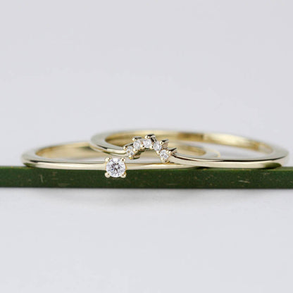 Diamond Engagement Ring, wedding band curved, Solitaire Diamond Ring, Wedding Ring Set, Diamond Ring, White Diamond Wedding Ring - NOOI JEWELRY