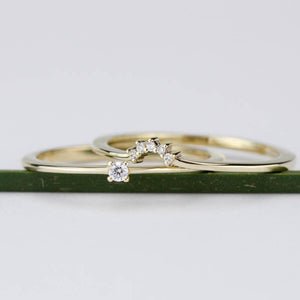 Diamond Engagement Ring, wedding band curved, Solitaire Diamond Ring, Wedding Ring Set, Diamond Ring, White Diamond Wedding Ring - NOOI JEWELRY