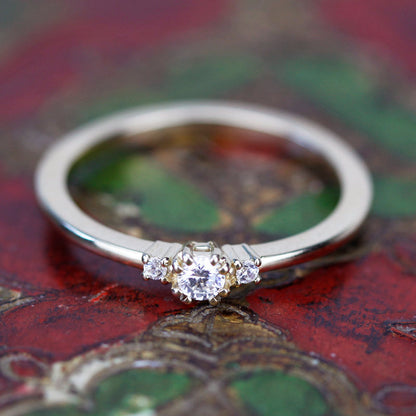 Three stone engagement rings round | simple and delicate diamond engagement ring - NOOI JEWELRY
