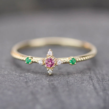 Multicoloured engagement ring, small cluster engagement ring - NOOI JEWELRY