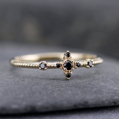 engagement ring, black diamond ring, cluster engagement ring, black diamond ring, delicate engagement ring, minimal, Simple, minimalist - NOOI JEWELRY