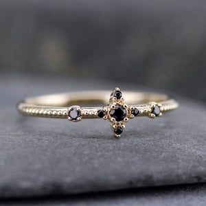 engagement ring, black diamond ring, cluster engagement ring, black diamond ring, delicate engagement ring, minimal, Simple, minimalist - NOOI JEWELRY