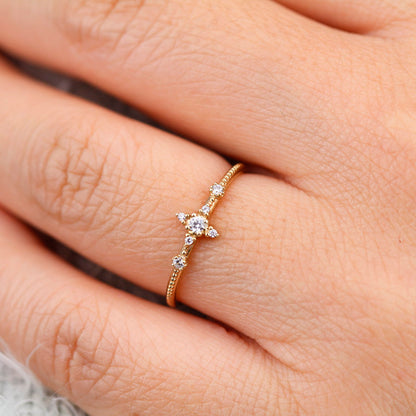 Diamond cluster engagement ring | Delicate engagement ring - NOOI JEWELRY