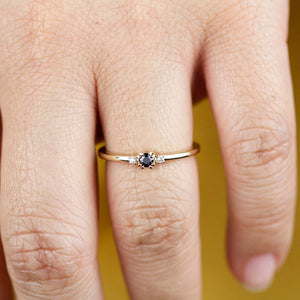 diamond ring, black diamond ring, simple engagement ring, minimalist engagement ring, engagement ring, dainty, delicate engagement ring - NOOI JEWELRY