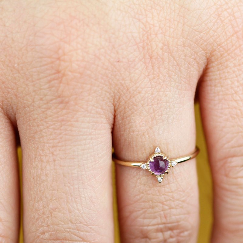 Rose cut amethyst and diamond engagement ring, cluster ring amethyst and diamond - NOOI JEWELRY