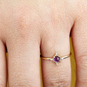 Rose cut amethyst and diamond engagement ring, cluster ring amethyst and diamond - NOOI JEWELRY