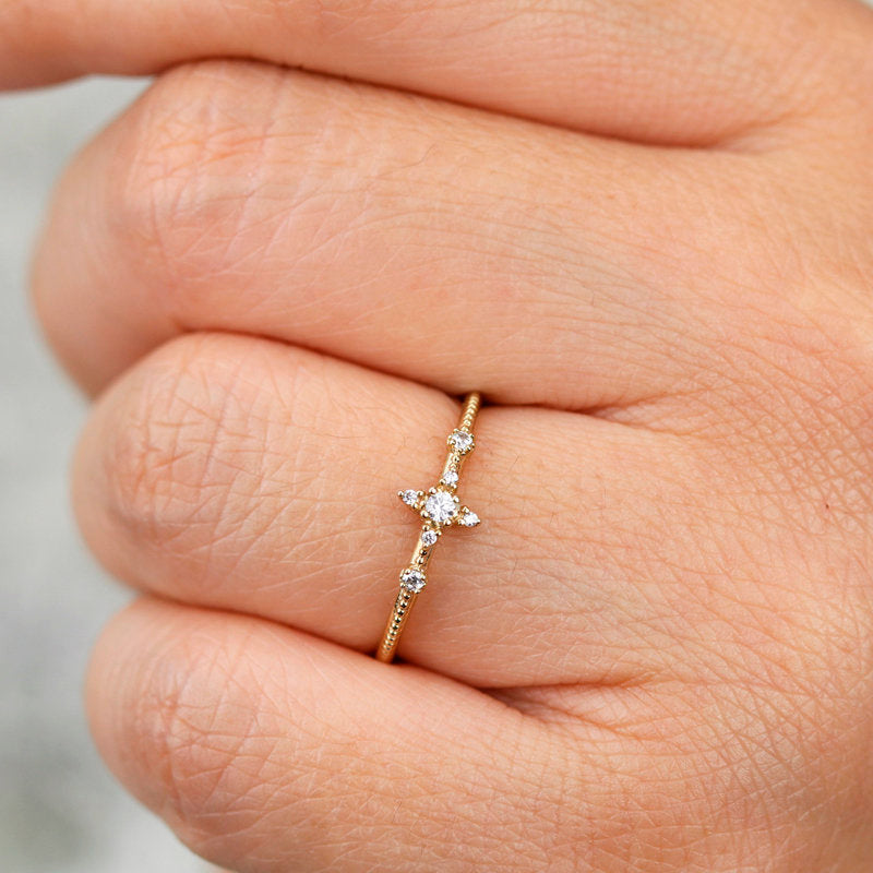 Multicoloured engagement ring, small cluster engagement ring - NOOI JEWELRY