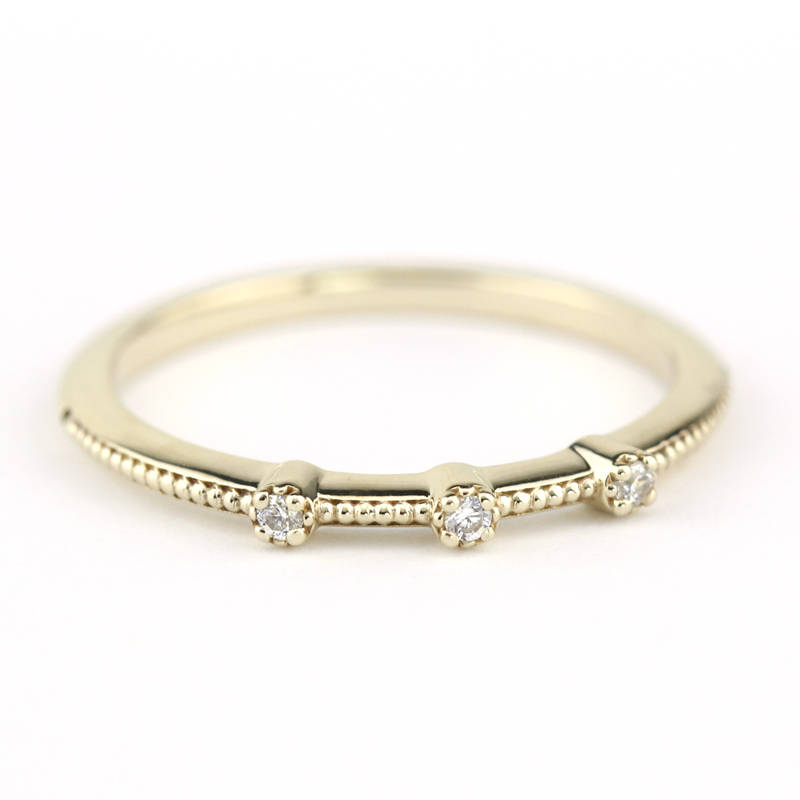 Three stones wedding band simple | Filigree wedding band - NOOI JEWELRY