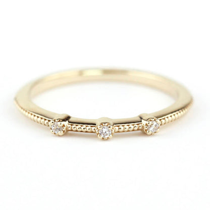 Three stones wedding band simple | Filigree wedding band - NOOI JEWELRY