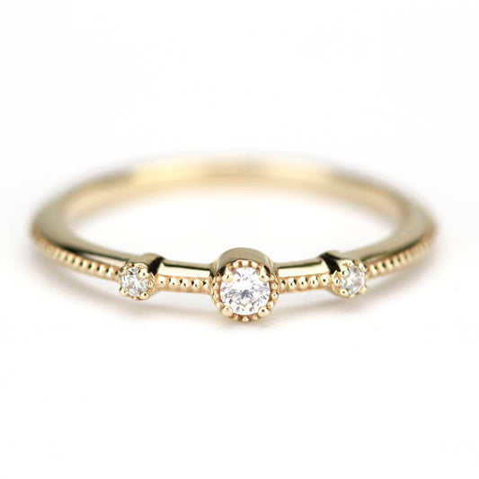 Three stones wedding band simple | Filigree wedding band - NOOI JEWELRY