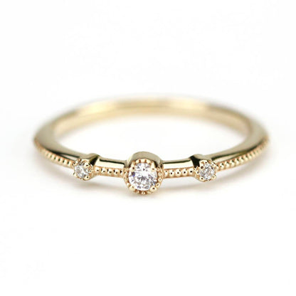 Three stones wedding band simple | Filigree wedding band - NOOI JEWELRY