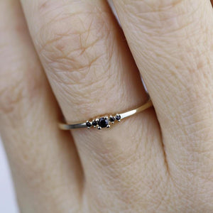 Cluster ring, Black diamond Engagement Ring, Dainty Engagement Ring, simple ring, symmetric Ring, thin ring, Delicate, Minimal Ring - NOOI JEWELRY