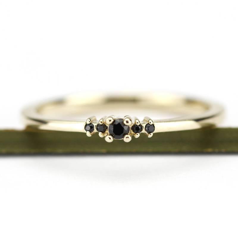 Cluster ring, Black diamond Engagement Ring, Dainty Engagement Ring, simple ring, symmetric Ring, thin ring, Delicate, Minimal Ring - NOOI JEWELRY