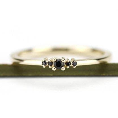 Cluster ring, Black diamond Engagement Ring, Dainty Engagement Ring, simple ring, symmetric Ring, thin ring, Delicate, Minimal Ring - NOOI JEWELRY