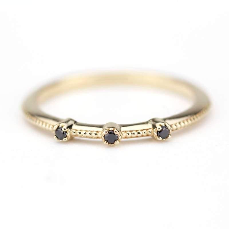 Cluster ring, Engagement Ring, delicate diamond ring, round engagement Ring, Symmetric Ring, Delicate Ring, black diamond ring - NOOI JEWELRY