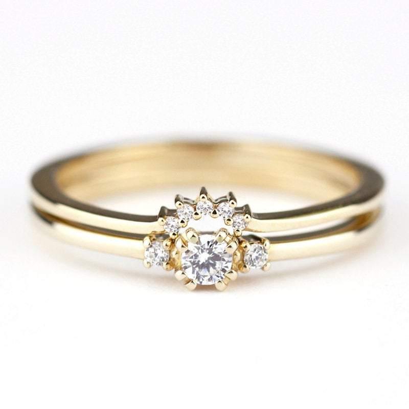 delicate engagement ring, unique engagement ring, diamond ring, minimalist ring diamond, minimal, diamond ring, cluster ring, curved band - NOOI JEWELRY