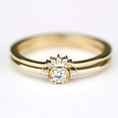 delicate engagement ring, unique engagement ring, diamond ring, minimalist ring diamond, minimal, diamond ring, cluster ring, curved band - NOOI JEWELRY