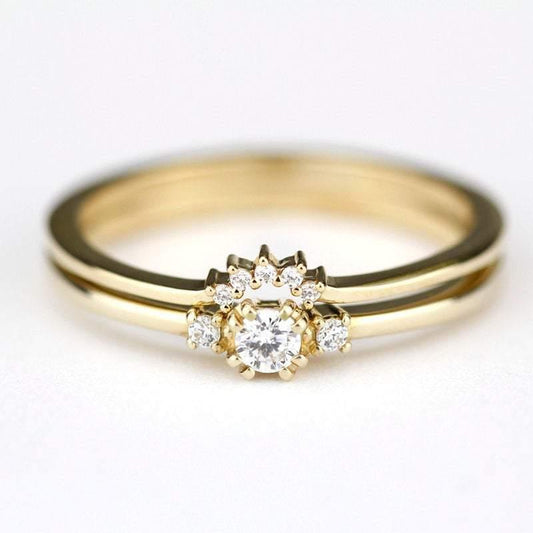 delicate engagement ring, unique engagement ring, diamond ring, minimalist ring diamond, minimal, diamond ring, cluster ring, curved band - NOOI JEWELRY