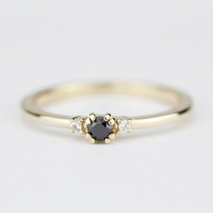 engagement ring black diamond, delicate engagement ring, unique engagement ring, minimalist ring diamond, minimal, diamond ring, curved band - NOOI JEWELRY