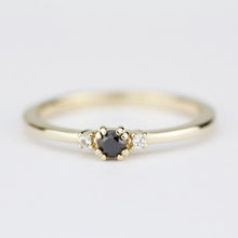 Load image into Gallery viewer, engagement ring black diamond, delicate engagement ring, unique engagement ring, minimalist ring diamond, minimal, diamond ring, curved band - NOOI JEWELRY