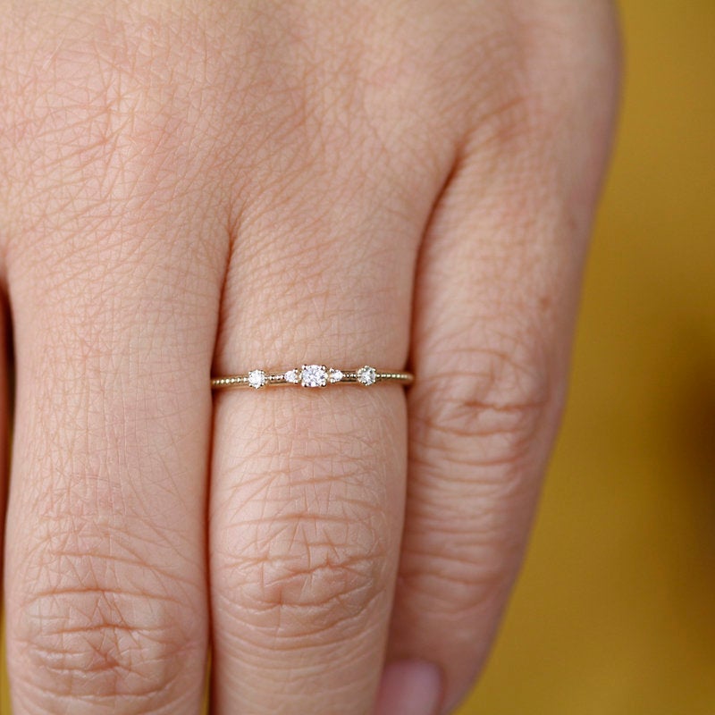 Thin diamond wedding band for women simple | diamond wedding bands stackable - NOOI JEWELRY