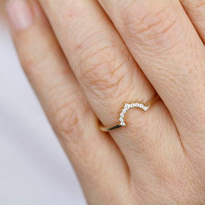 engagement ring, Diamond Wedding Band, Curved Wedding ring diamond | R188WB - NOOI JEWELRY