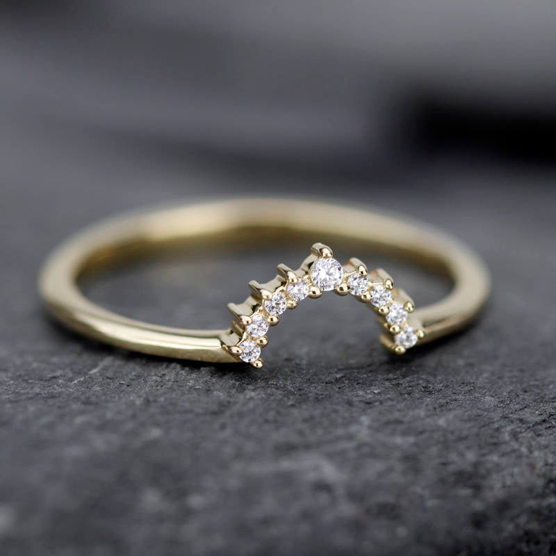 engagement ring, Diamond Wedding Band, Curved Wedding ring diamond | R188WB - NOOI JEWELRY